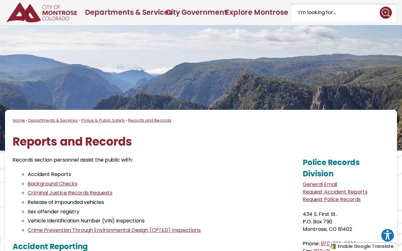 Montrose Police Department arrest records and daily release page