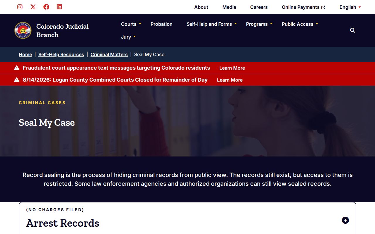Colorado Judicial Branch sealing options for Montrose County arrest records