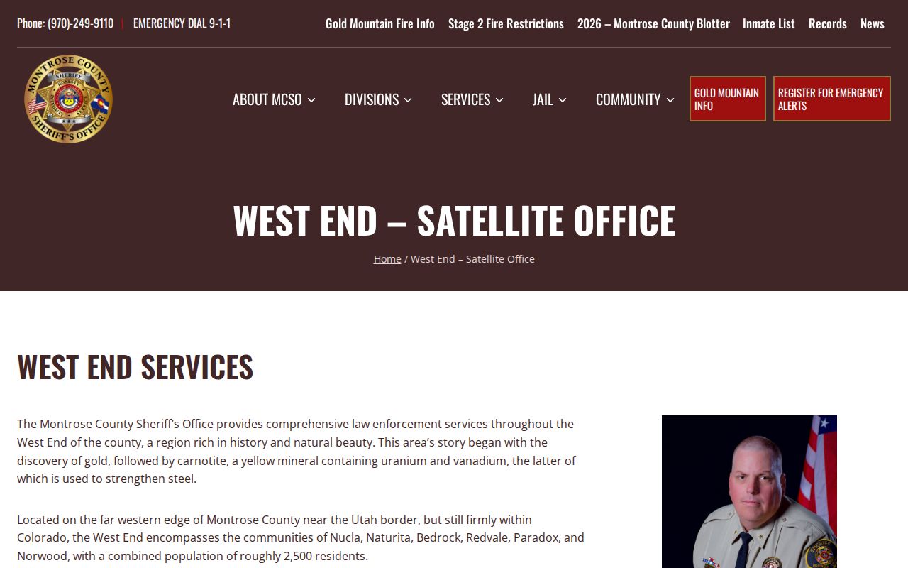 MCSO West End office serving Nucla arrest and booking records